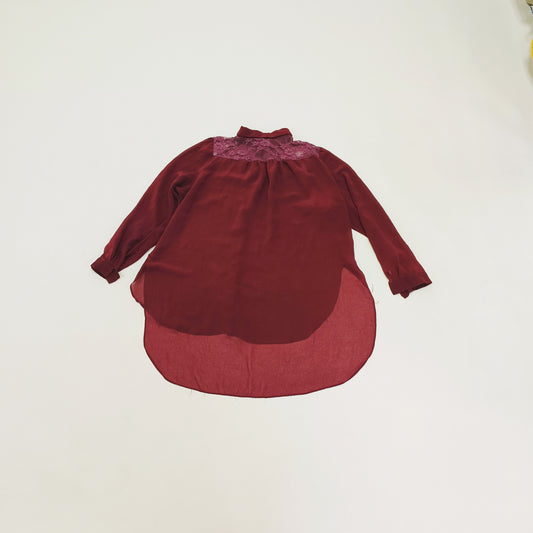 Burgundy Sheer Shirt With Lace Panelling Size Extra Large | Preloved