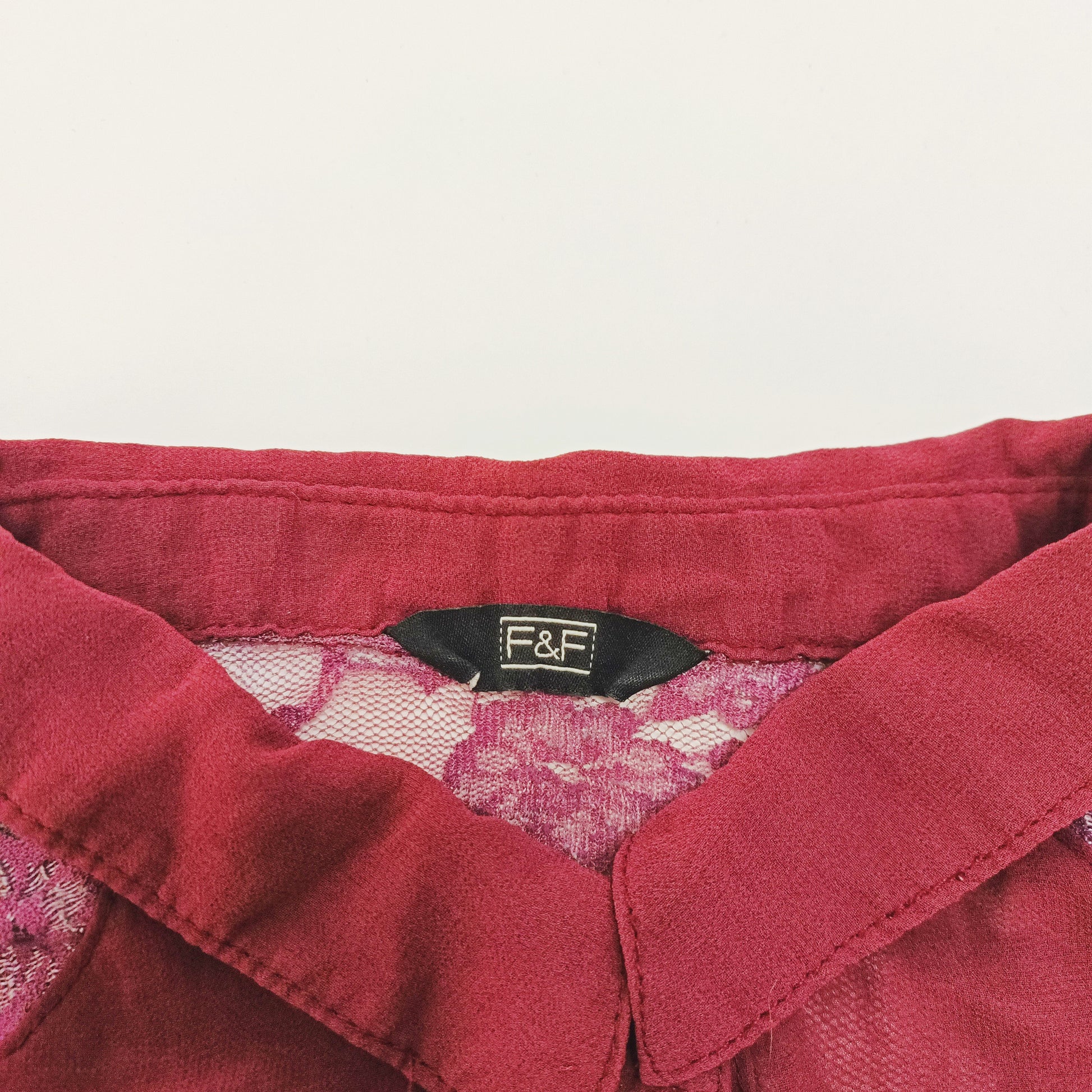 Burgundy Sheer Shirt With Lace Panelling Size Extra Large | Preloved