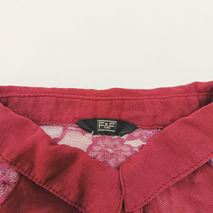 Burgundy Sheer Shirt With Lace Panelling Size Extra Large | Preloved