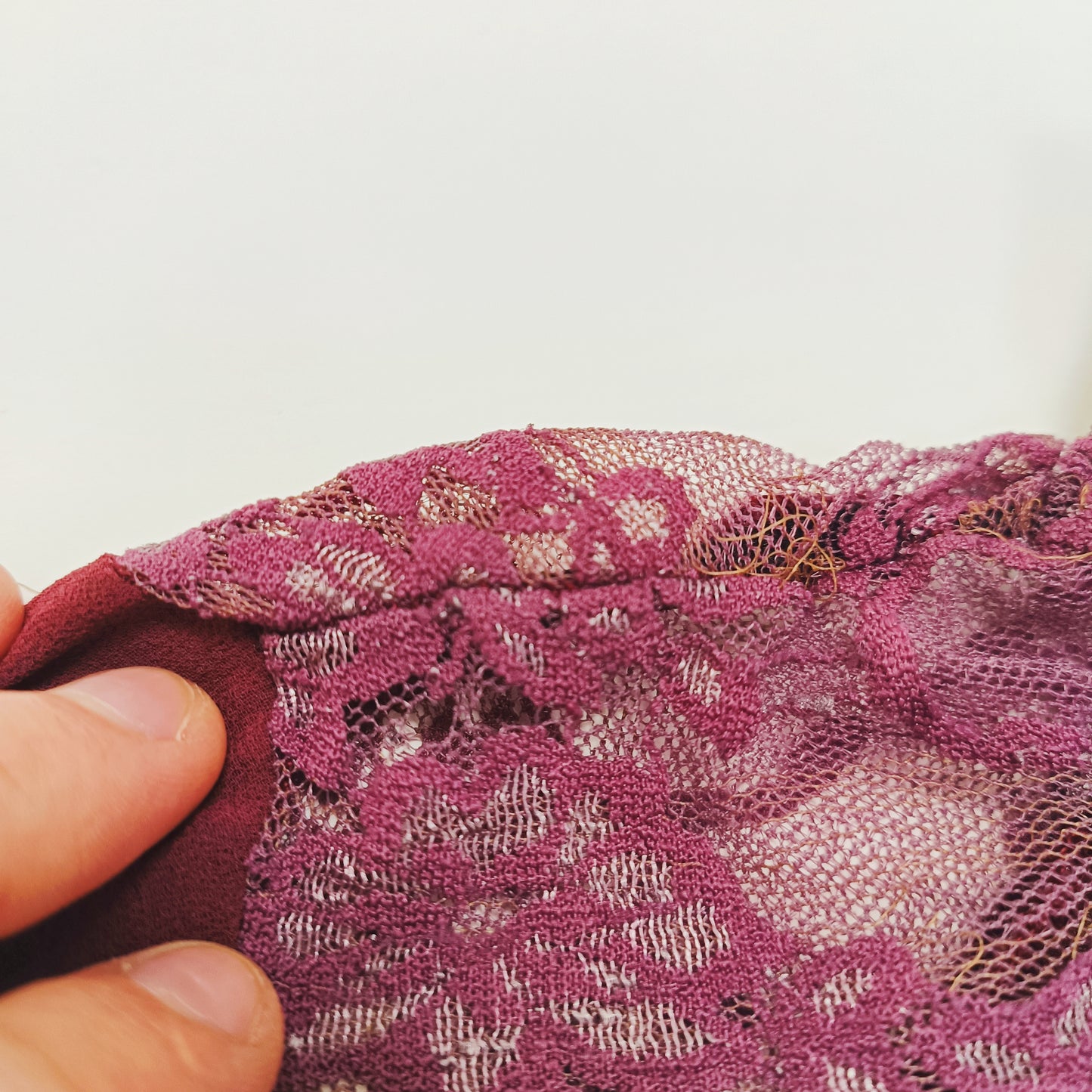 Burgundy Sheer Shirt With Lace Panelling Size Extra Large | Preloved