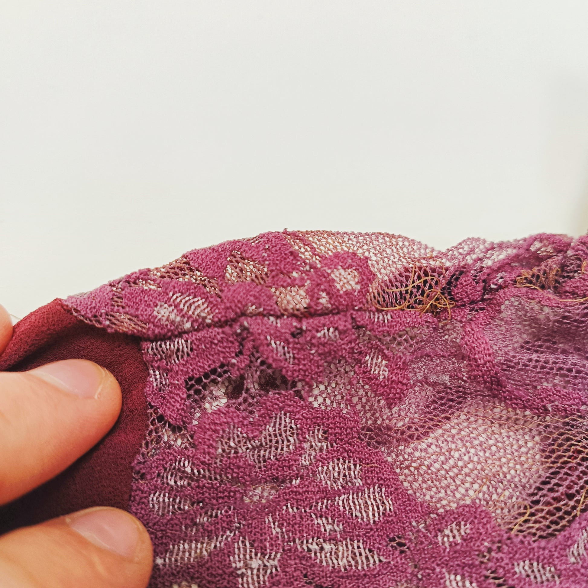 Burgundy Sheer Shirt With Lace Panelling Size Extra Large | Preloved