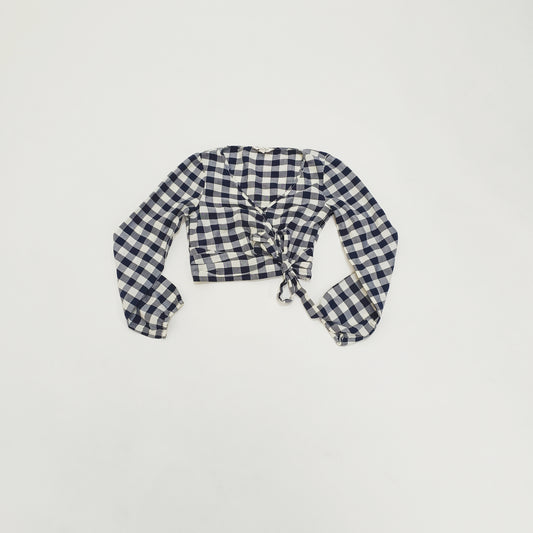 Blue Gingham Long Sleeve Wrap Top Size Extra Small | Preloved