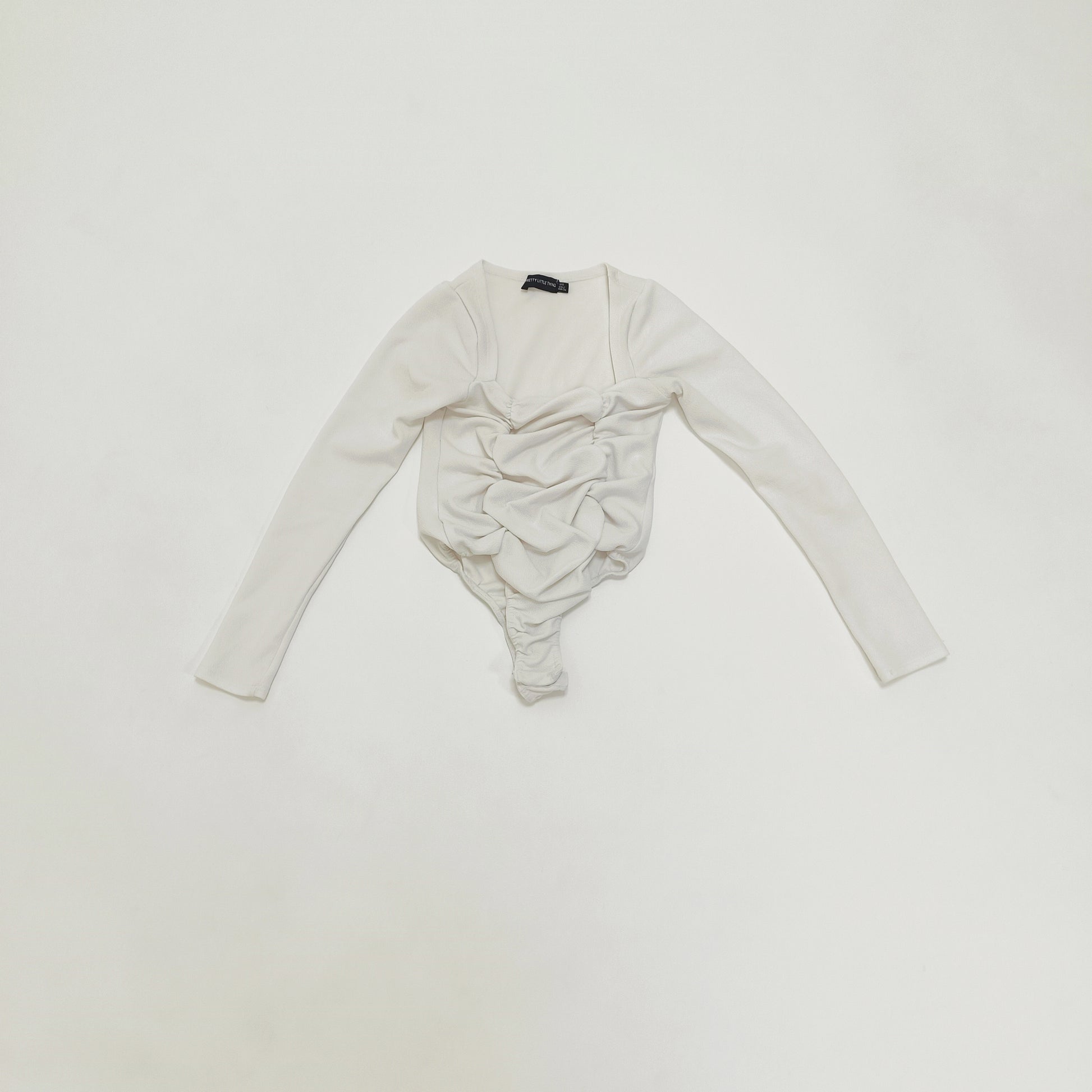 White Long Sleeve Ruched Bodysuit Size Extra Small | Preloved