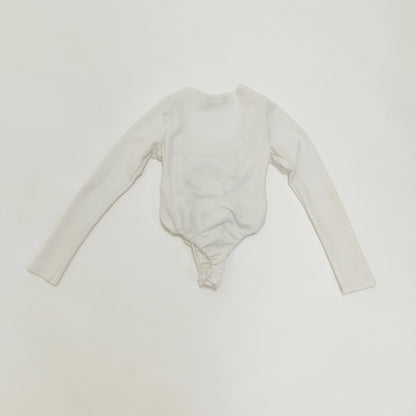 White Long Sleeve Ruched Bodysuit Size Extra Small | Preloved