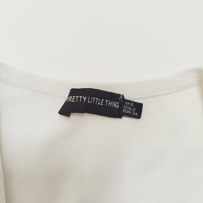 White Long Sleeve Ruched Bodysuit Size Extra Small | Preloved