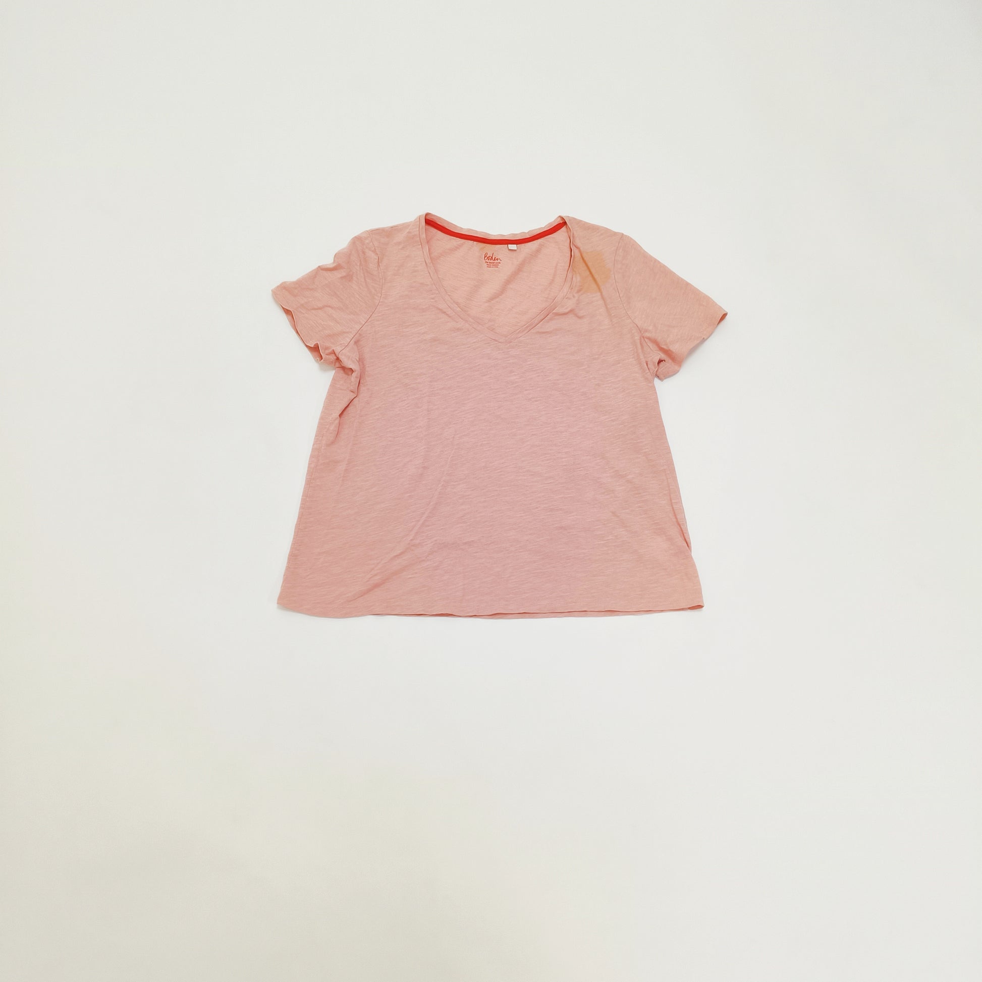 Light Pink V Neck Womens Short Sleeve T-Shirt Size Large | Preloved