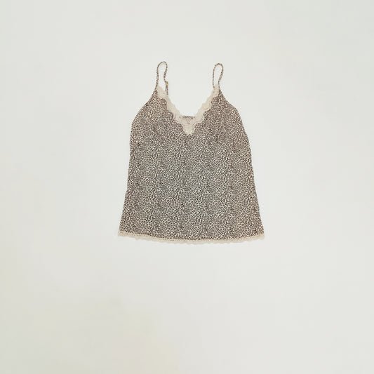 Lace Edged Strappy Leopard Print Vest Top Size Large | Preloved