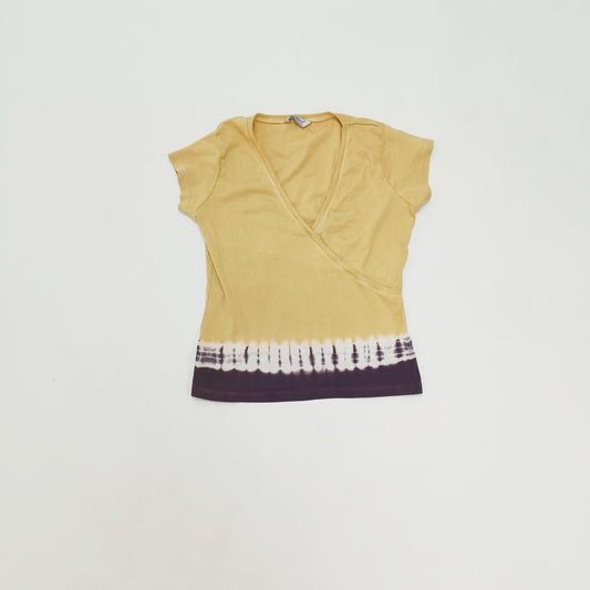 Brown Tie Dye Wrap Neck Short Sleeve T-Shirt Size Large | Preloved