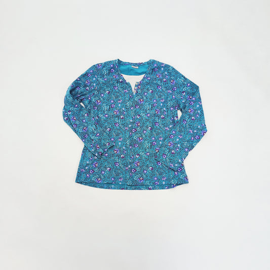 Turquoise Floral Long Sleeve Womens T-Shirt Size Medium | Preloved