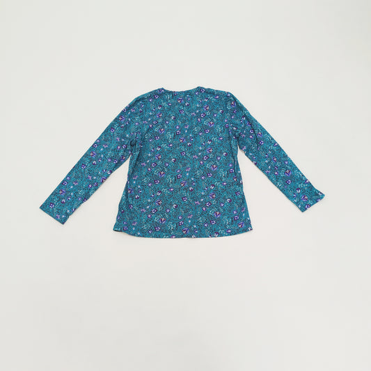 Turquoise Floral Long Sleeve Womens T-Shirt Size Medium | Preloved