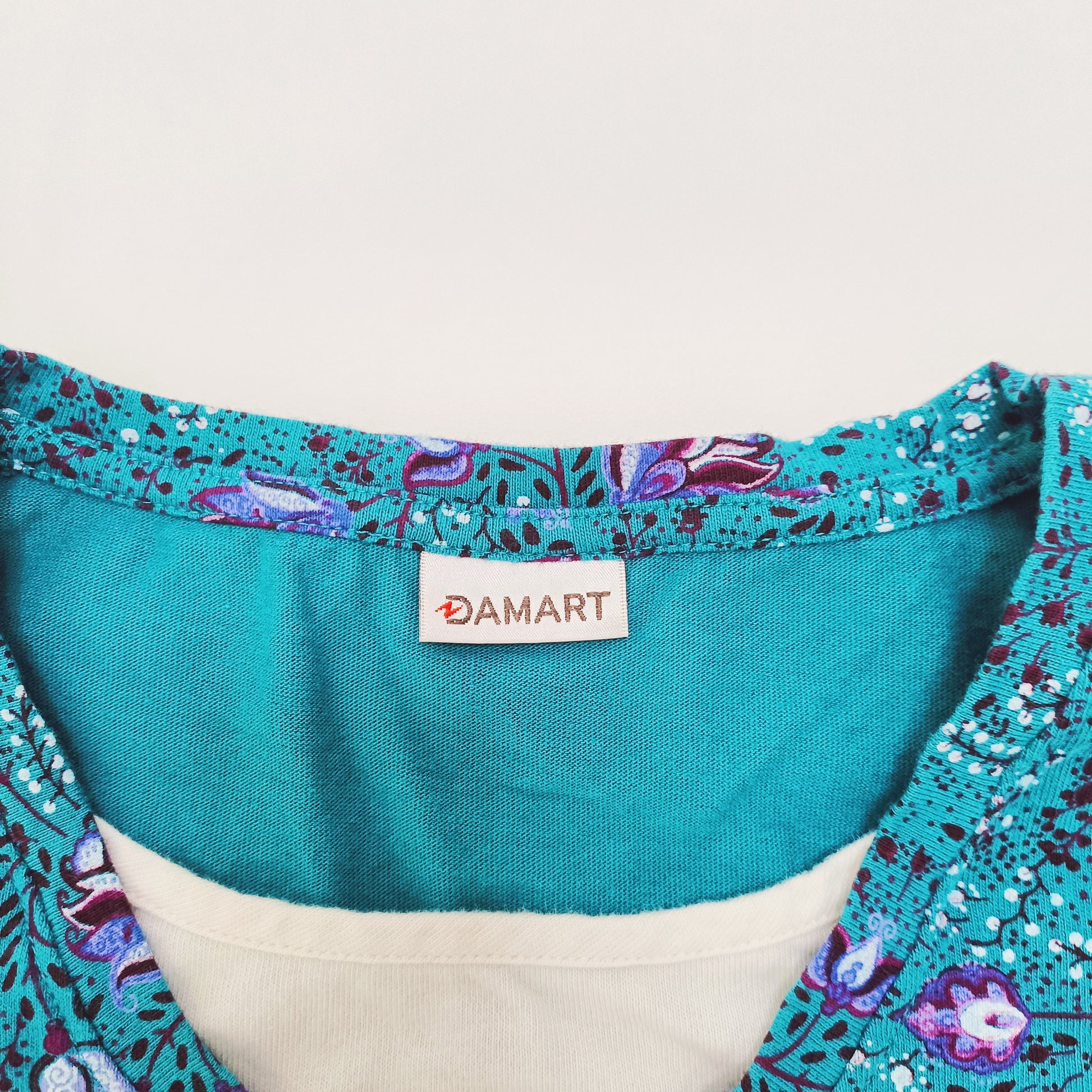 Turquoise Floral Long Sleeve Womens T-Shirt Size Medium | Preloved