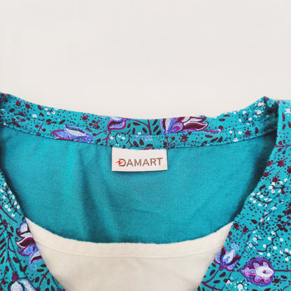 Turquoise Floral Long Sleeve Womens T-Shirt Size Medium | Preloved