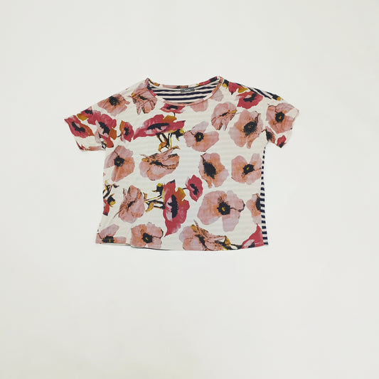 Floral With Stripes Short Sleeve T-Shirt Size Extra Large | Preloved