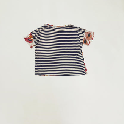 Floral With Stripes Short Sleeve T-Shirt Size Extra Large | Preloved