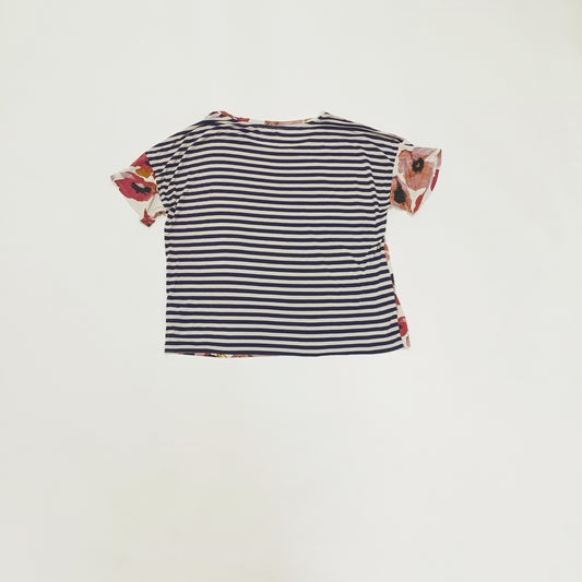 Floral With Stripes Short Sleeve T-Shirt Size Extra Large | Preloved