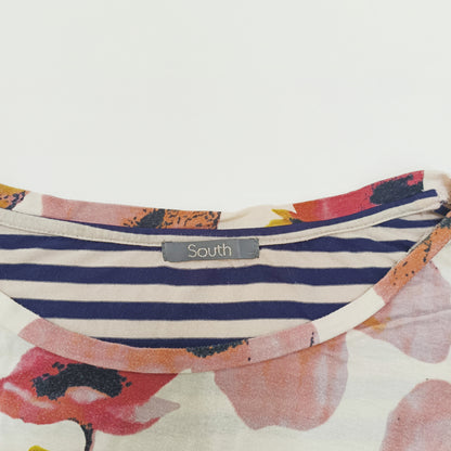Floral With Stripes Short Sleeve T-Shirt Size Extra Large | Preloved