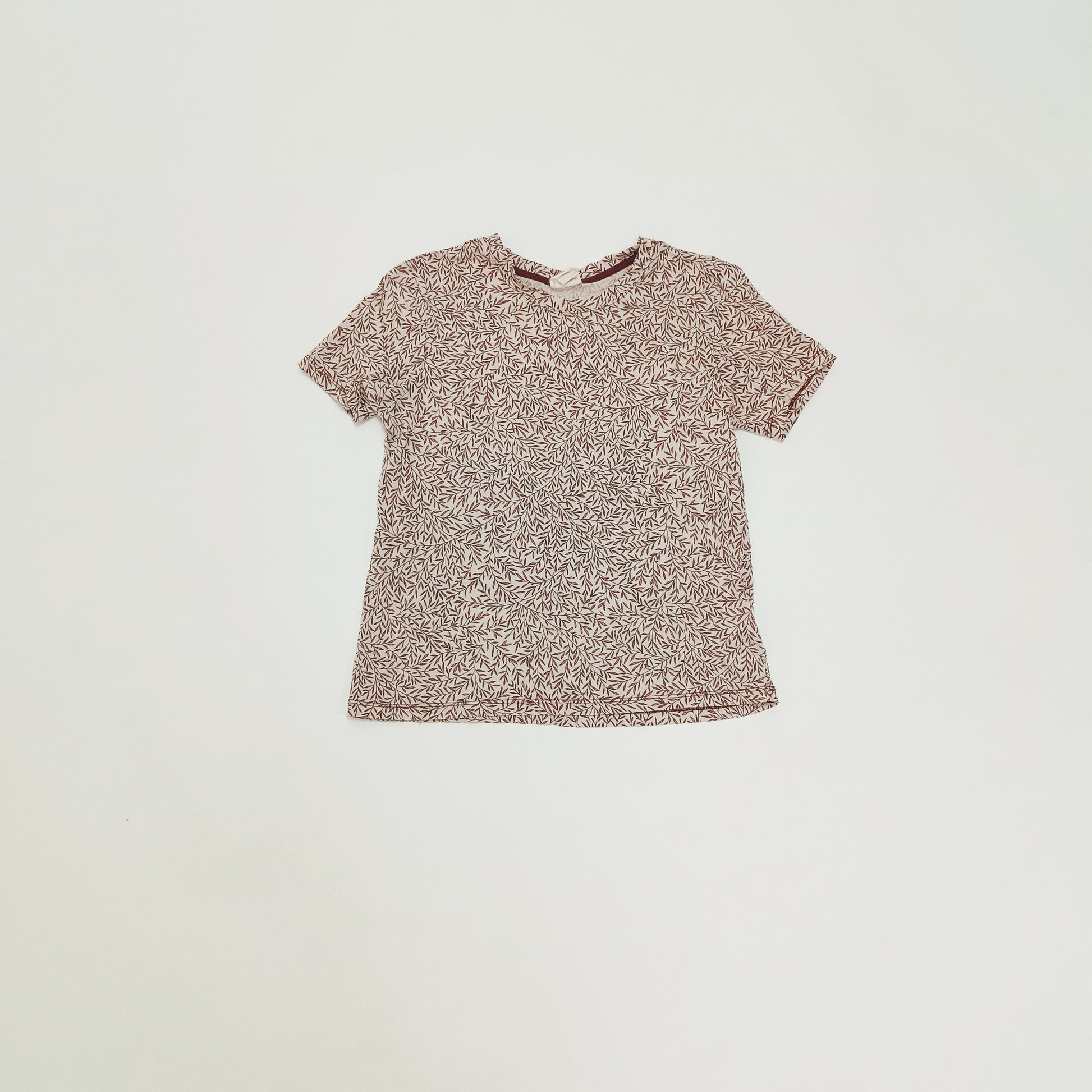 Burgundy Print Crew Neck Short Sleeve T-Shirt Size Extra Small | Preloved