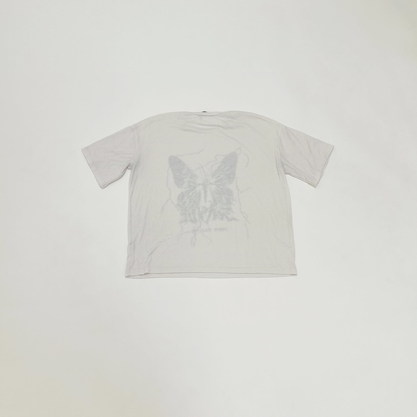 Oversized Cream Patterned Womens Crew Neck T-Shirt Size Extra Small | Preloved