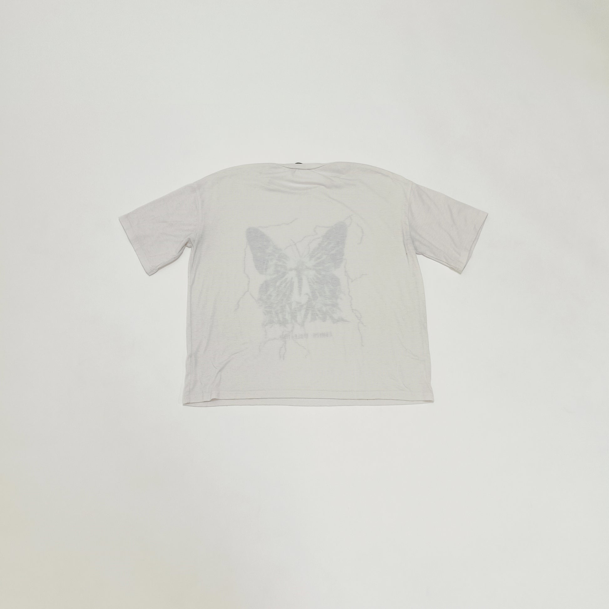 Oversized Cream Patterned Womens Crew Neck T-Shirt Size Extra Small | Preloved
