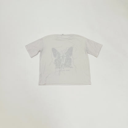 Oversized Cream Patterned Womens Crew Neck T-Shirt Size Extra Small | Preloved