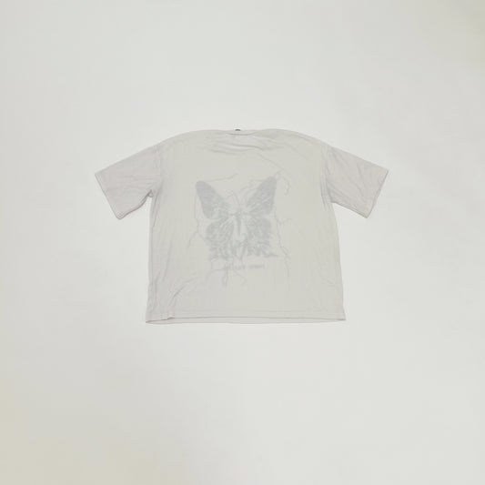 Oversized Cream Patterned Womens Crew Neck T-Shirt Size Extra Small | Preloved
