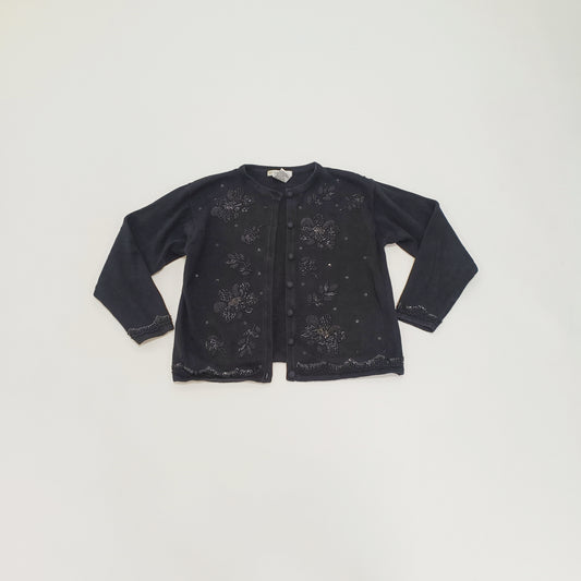 Black Sequin Floral Detailed Knitted Cardigan Size Large | Preloved