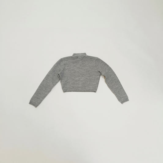 Light Grey Ribbed Cropped Knitted Crew Neck Jumper Size Small | Preloved