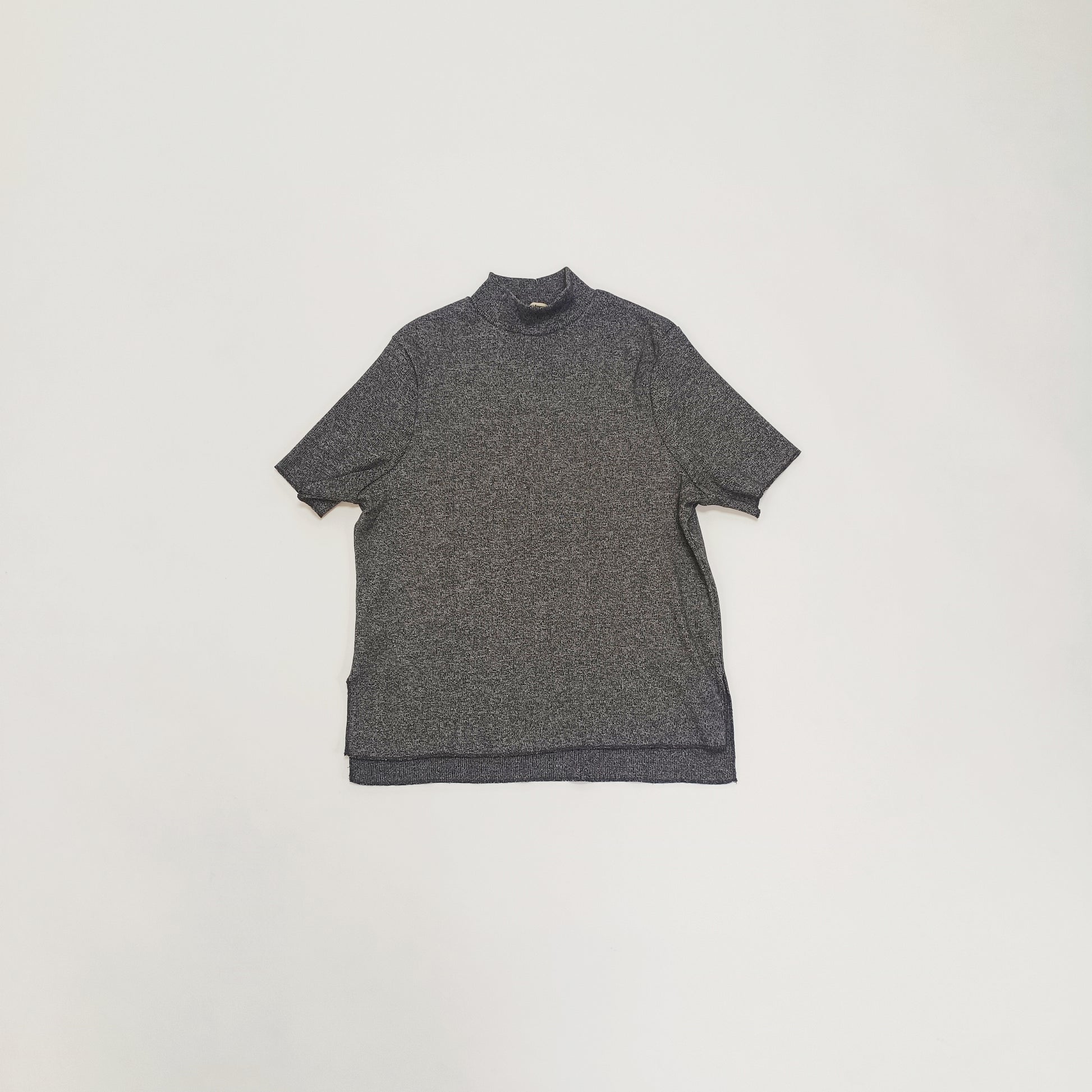 Grey Marl Funnel Neck Knitted Short Sleeve Top Size Small | Preloved