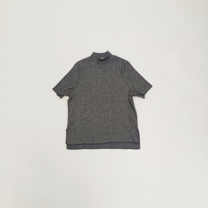 Grey Marl Funnel Neck Knitted Short Sleeve Top Size Small | Preloved