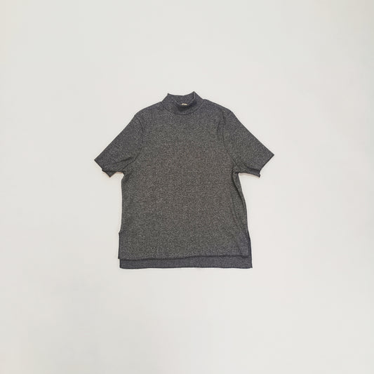 Grey Marl Funnel Neck Knitted Short Sleeve Top Size Small | Preloved