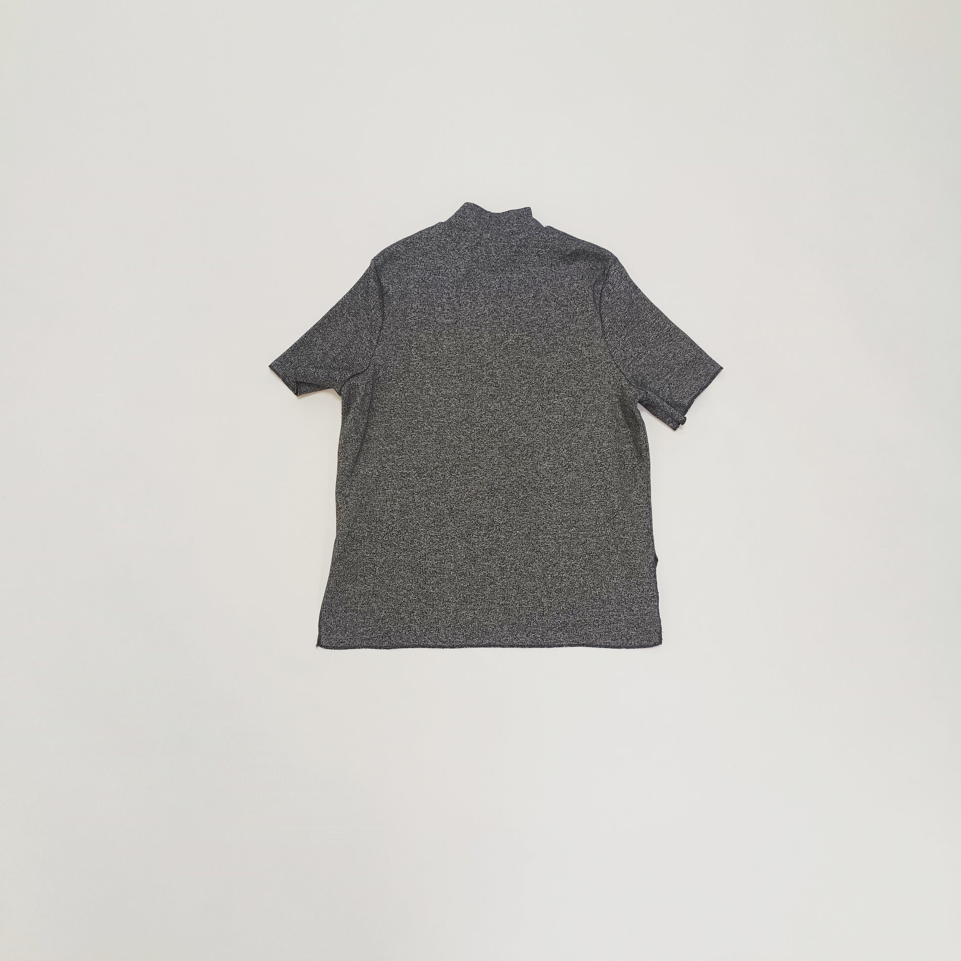 Grey Marl Funnel Neck Knitted Short Sleeve Top Size Small | Preloved