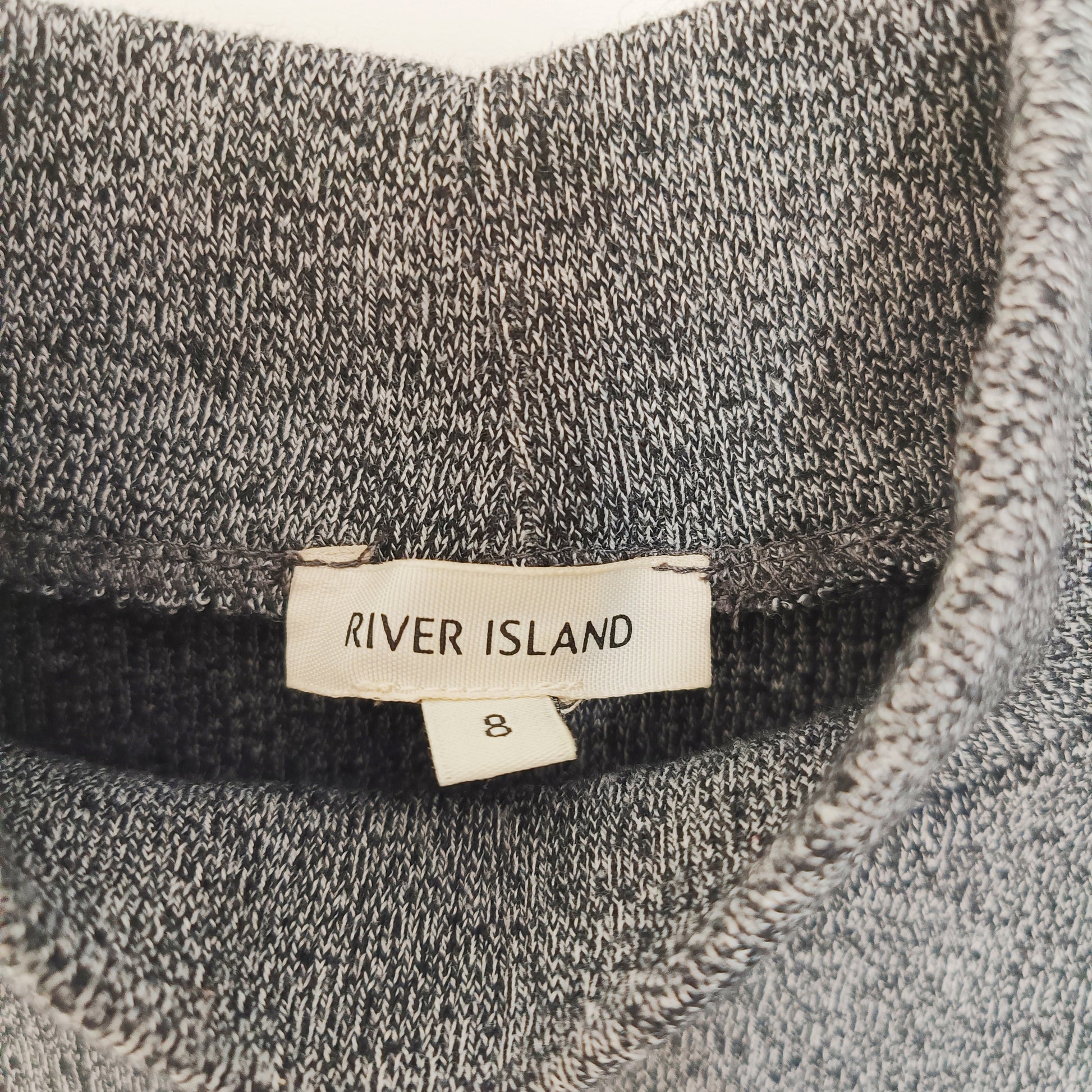 Grey Marl Funnel Neck Knitted Short Sleeve Top Size Small | Preloved