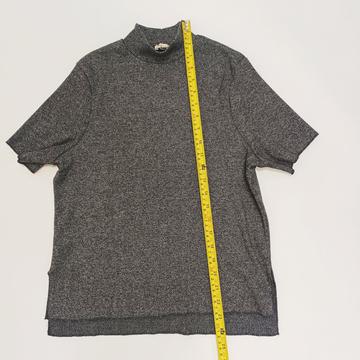 Grey Marl Funnel Neck Knitted Short Sleeve Top Size Small | Preloved