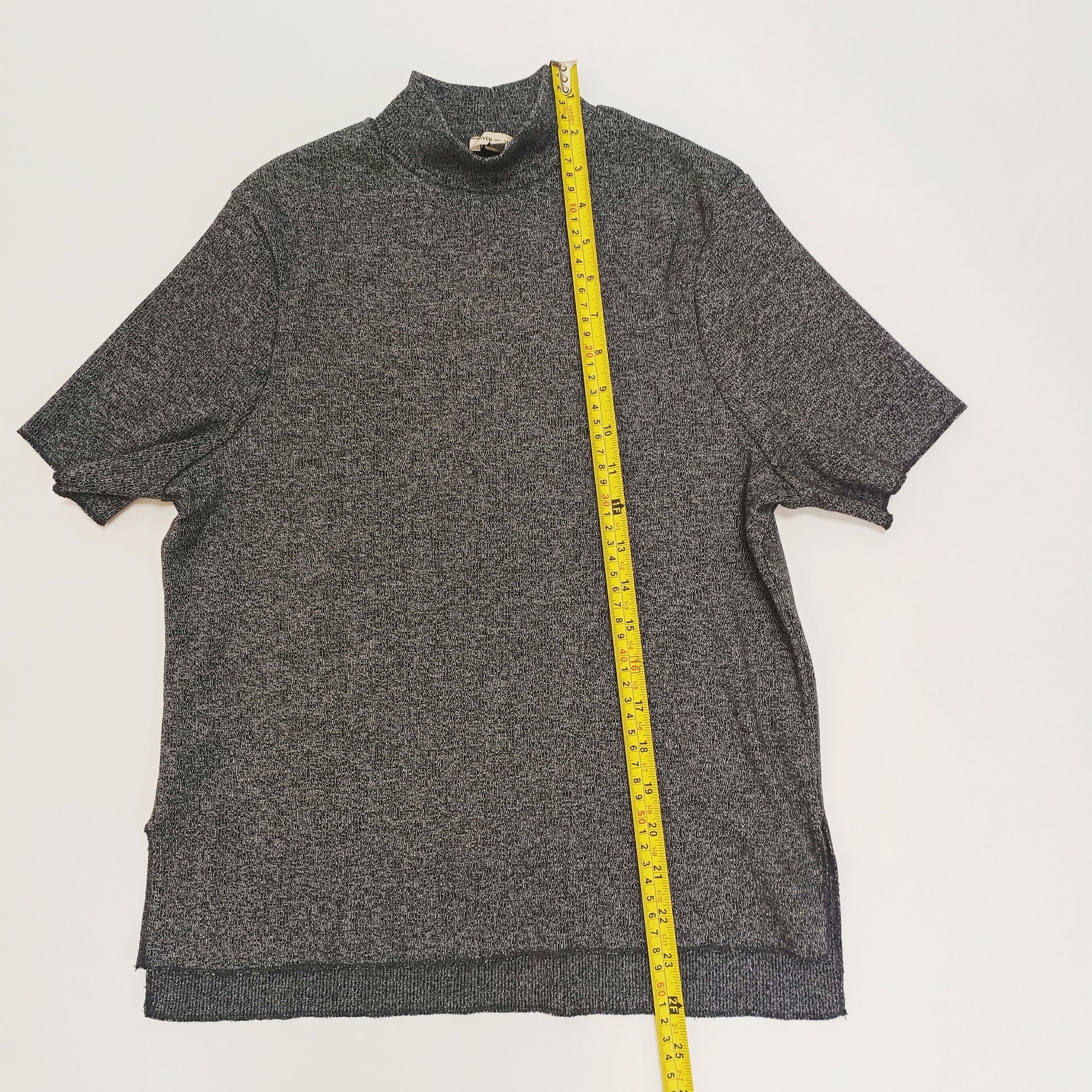 Grey Marl Funnel Neck Knitted Short Sleeve Top Size Small | Preloved