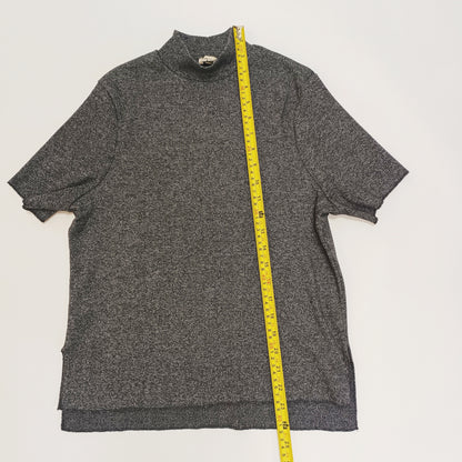 Grey Marl Funnel Neck Knitted Short Sleeve Top Size Small | Preloved