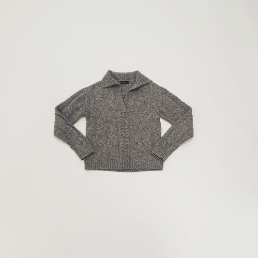 Grey Chunky V Neck Cable Knit Jumper Size Extra Small | Preloved