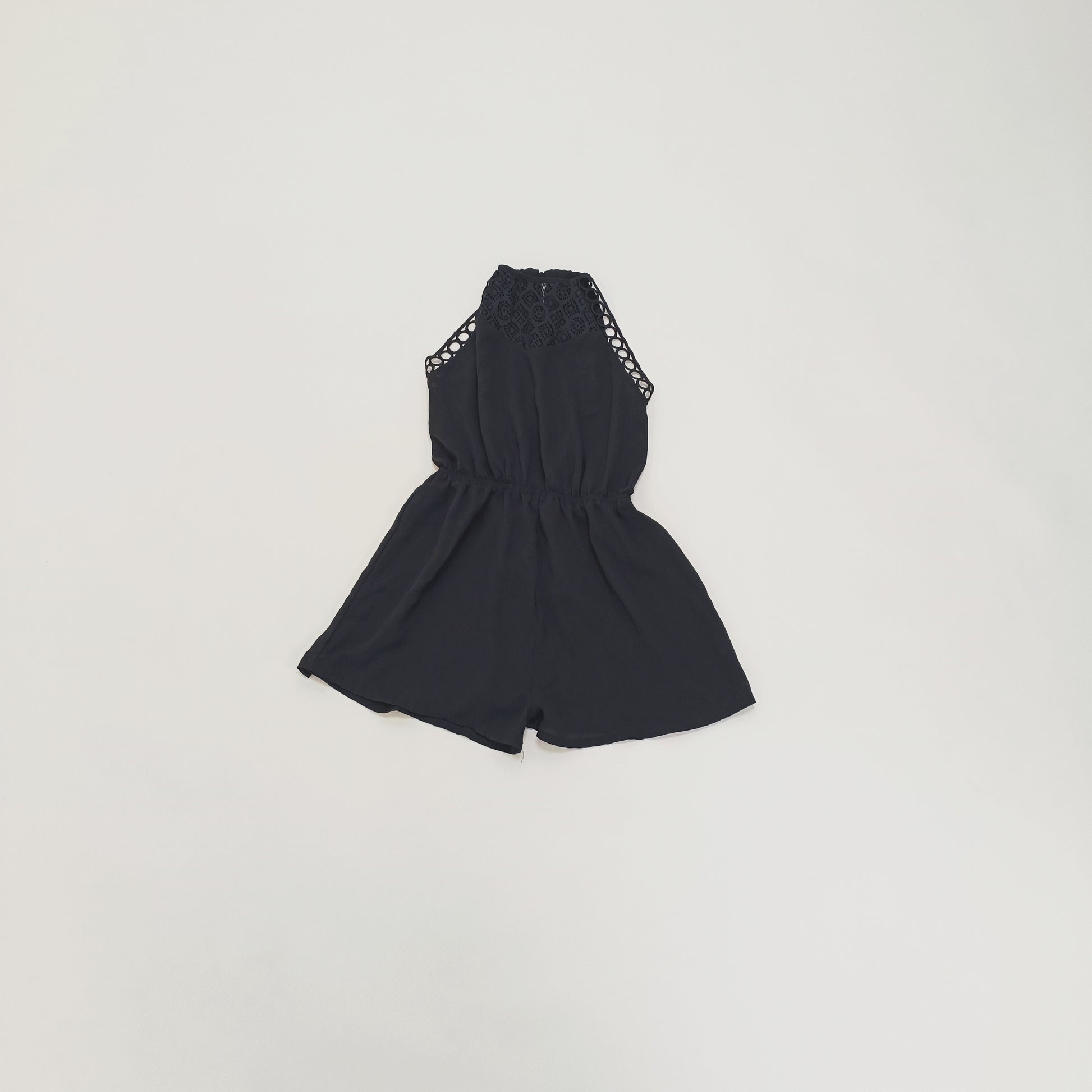 Black Embroidered Halter Neck Playsuit Size Small | Preloved