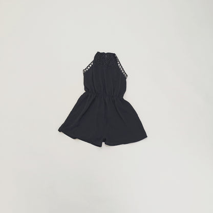 Black Embroidered Halter Neck Playsuit Size Small | Preloved