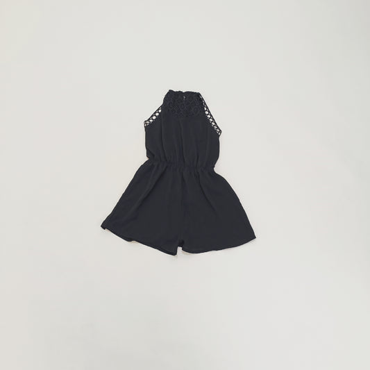 Black Embroidered Halter Neck Playsuit Size Small | Preloved