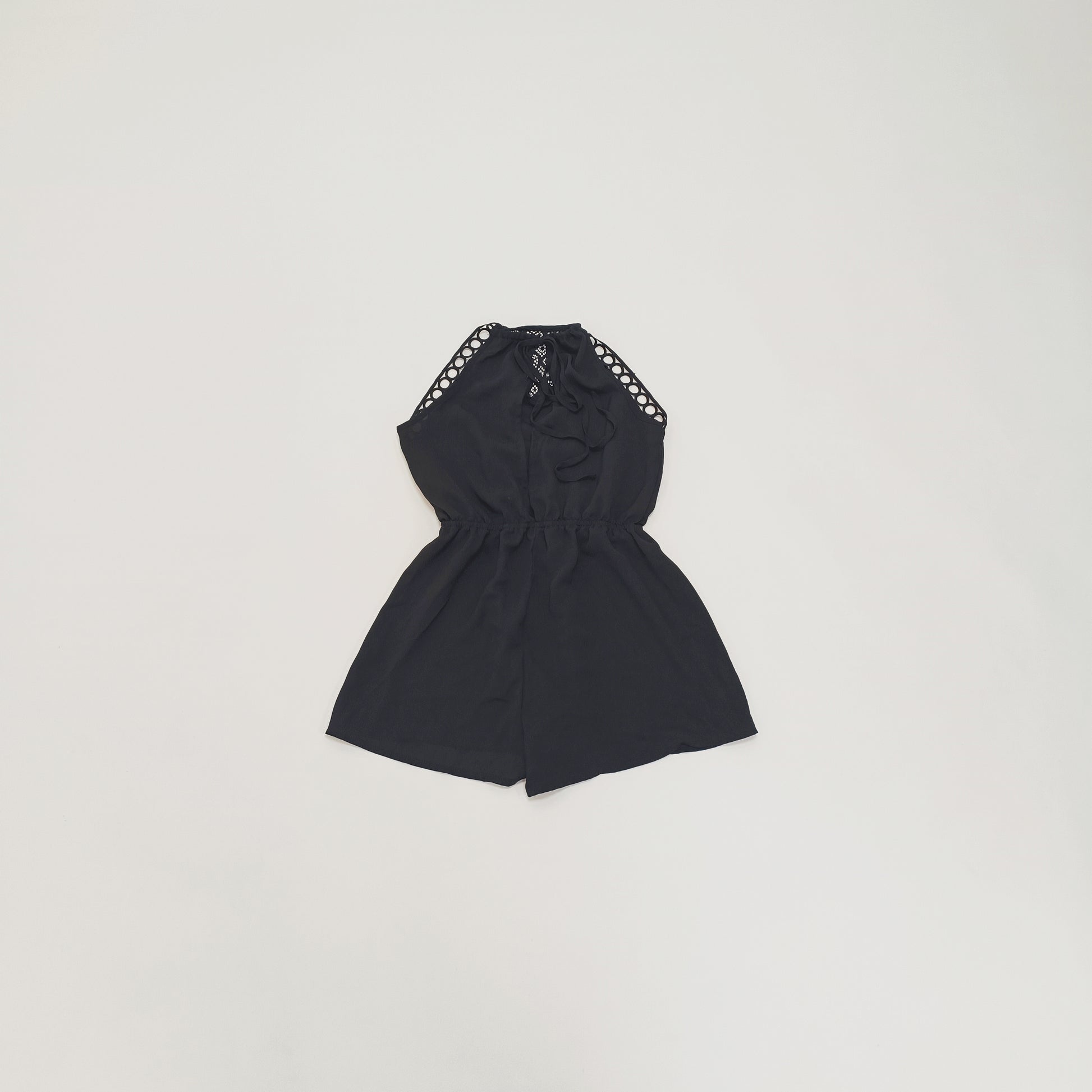 Black Embroidered Halter Neck Playsuit Size Small | Preloved