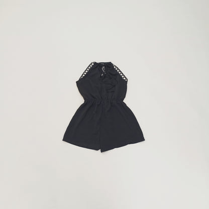 Black Embroidered Halter Neck Playsuit Size Small | Preloved