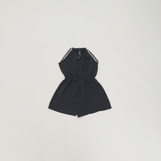 Black Embroidered Halter Neck Playsuit Size Small | Preloved