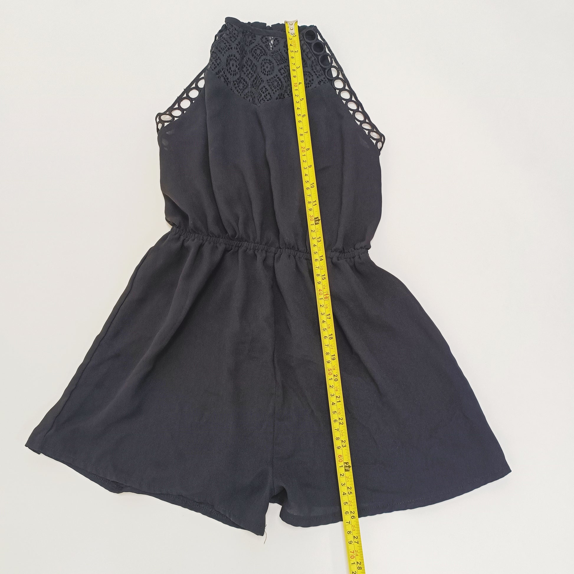 Black Embroidered Halter Neck Playsuit Size Small | Preloved