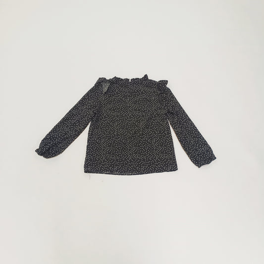 Black Dotted Frilled Neck Long Sleeve Blouse Size Small | Preloved