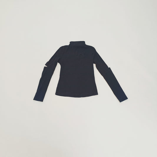Black Ribbed Cut Out Military Style Top Size Extra Small | Preloved