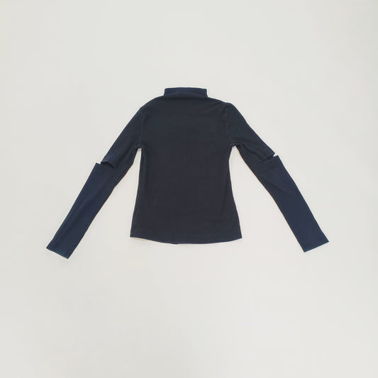 Black Ribbed Cut Out Military Style Top Size Extra Small | Preloved