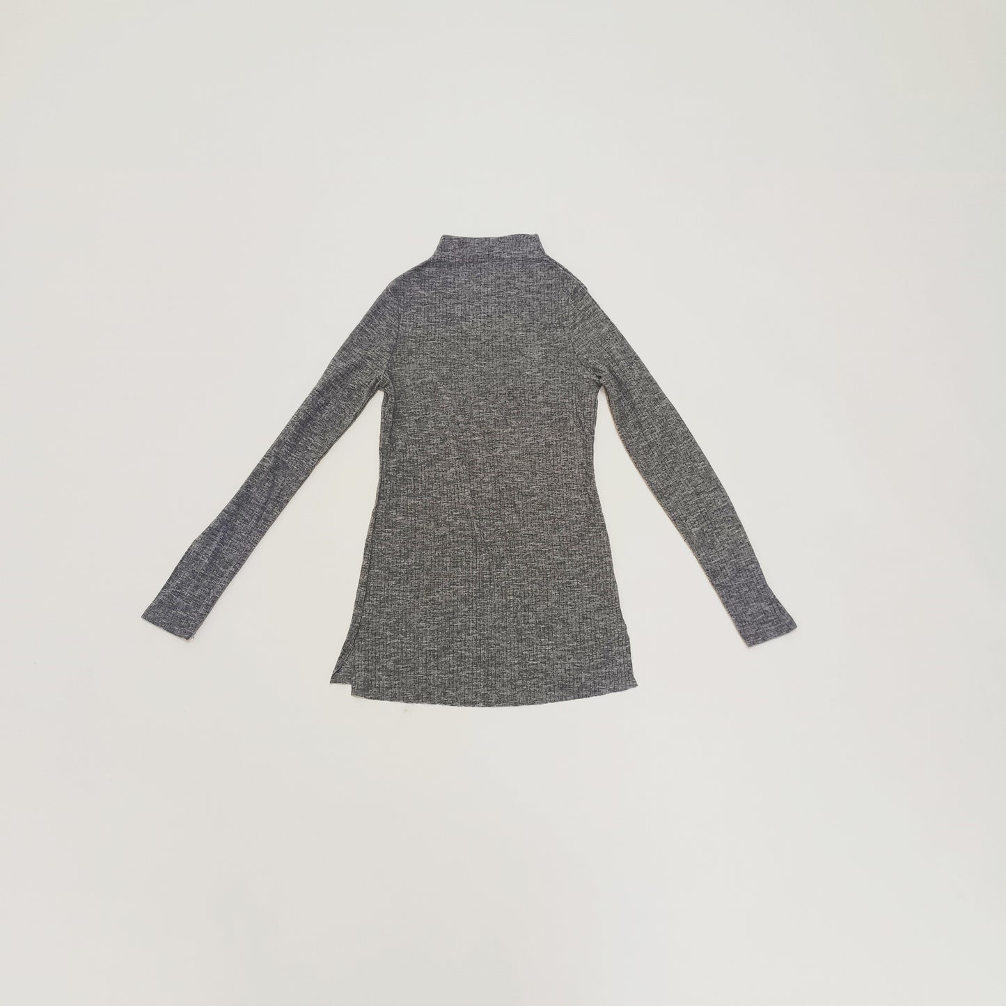 Grey Ribbed Funnel Neck Long Sleeve Top Size Extra Small | Preloved