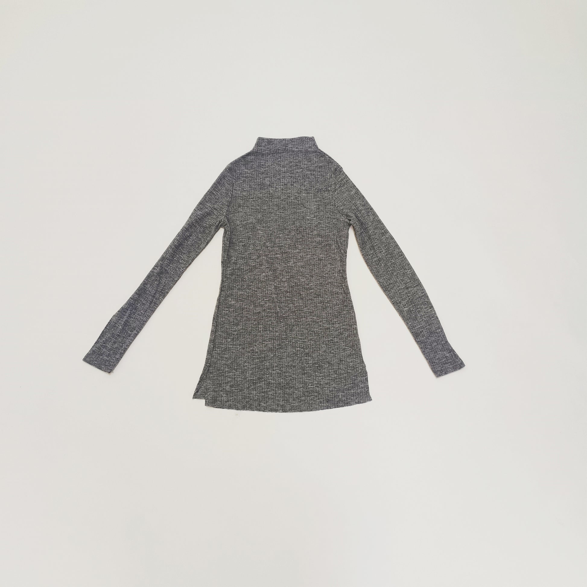 Grey Ribbed Funnel Neck Long Sleeve Top Size Extra Small | Preloved