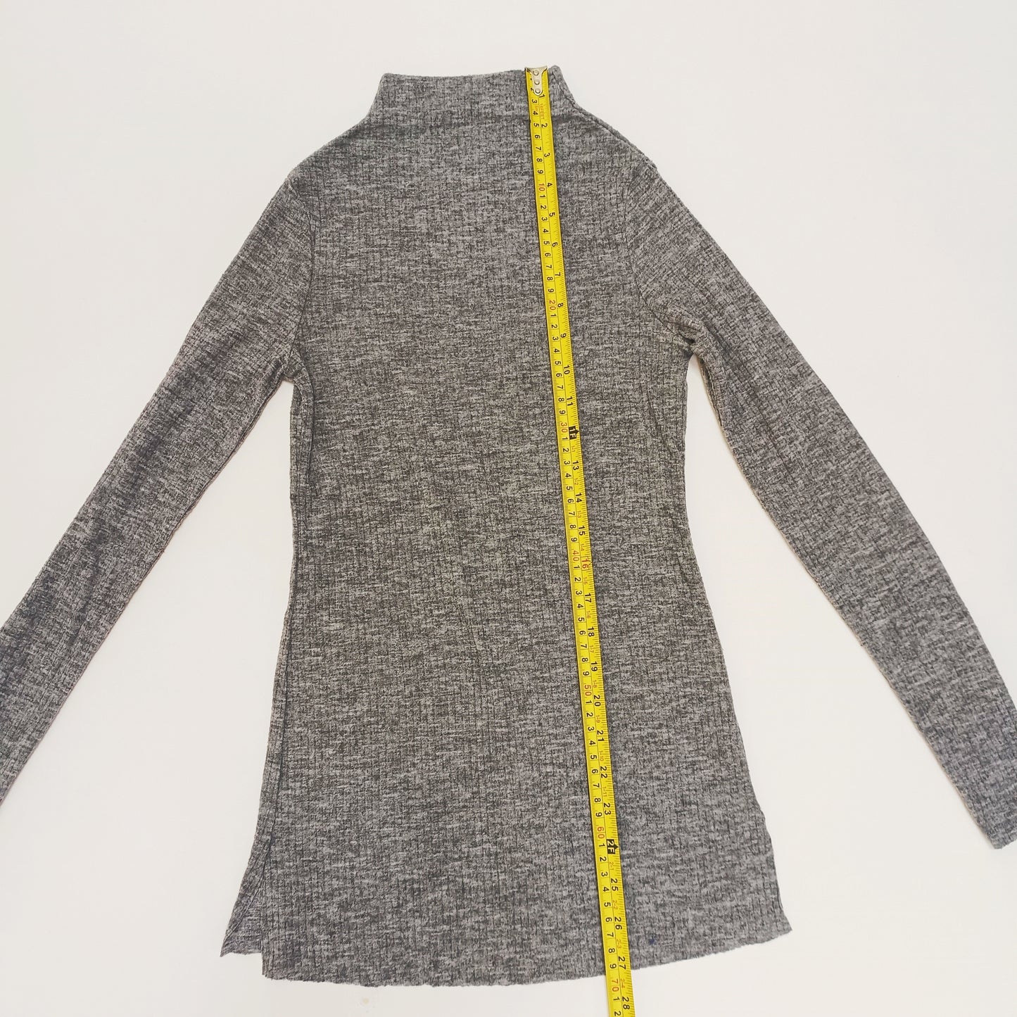 Grey Ribbed Funnel Neck Long Sleeve Top Size Extra Small | Preloved