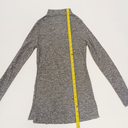 Grey Ribbed Funnel Neck Long Sleeve Top Size Extra Small | Preloved